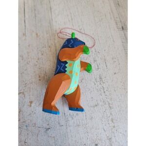 Colorful folk art bear wooden ornament Xmas unique home decor
